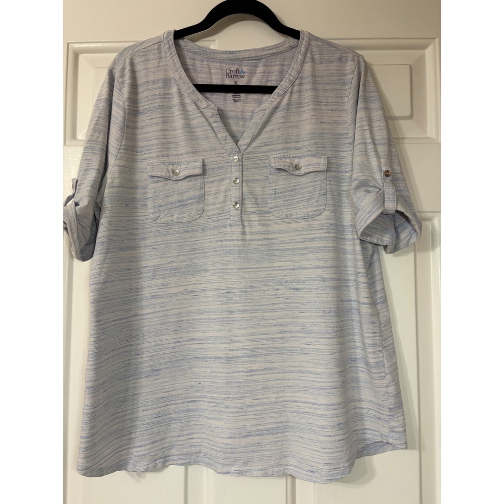 Croft & Barrow | Henley Roll-Tab Sleeve Space Dye Top | XL || Blue|
